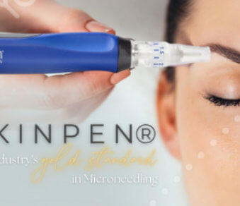Microneedling device applied on facial skin