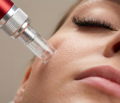 Microneedling treatment on woman's face